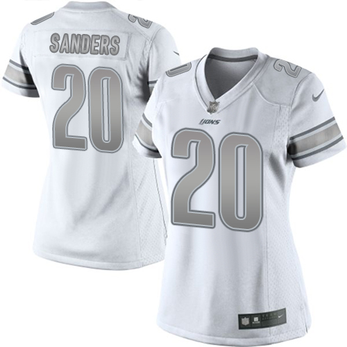 Women's Limited Barry Sanders Nike Jersey White - #20 Platinum NFL Detroit Lions